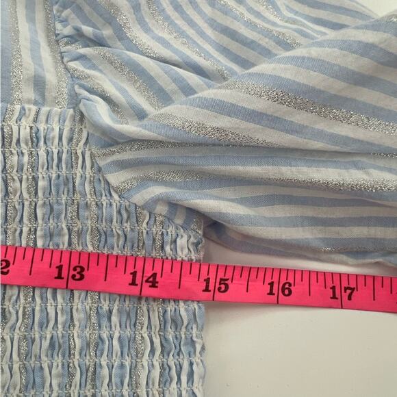 Emily McCarthy Havana smocked puff sleeve top with metallic stripe sz L - Picture 8 of 8